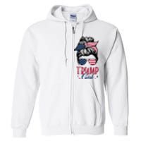 Trump Girl Messy Bun Trump 2024 Election American Flag Funny Hoodie Full Zip Hoodie