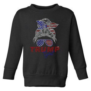 Trump Girl Messy Bun Voting For Trump 2024 Faux Rhinestone Toddler Sweatshirt