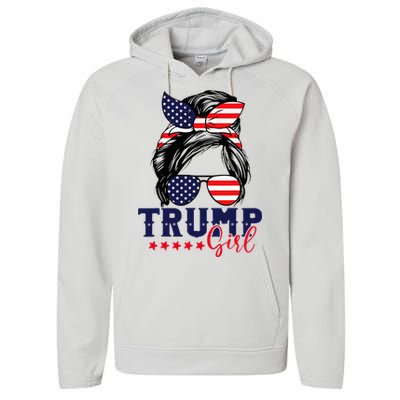 Trump Girl Messy Bun Trump 2024 Election American Flag Performance Fleece Hoodie