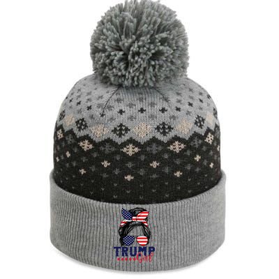 Trump Girl Messy Bun Trump 2024 Election American Flag The Baniff Cuffed Pom Beanie