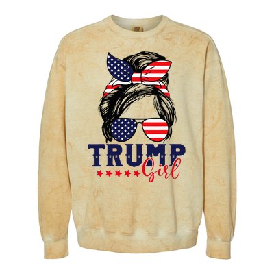 Trump Girl Messy Bun Trump 2024 Election American Flag Colorblast Crewneck Sweatshirt