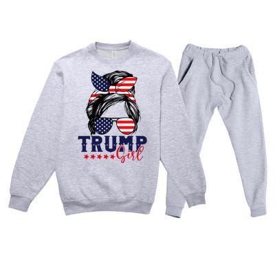 Trump Girl Messy Bun Trump 2024 Election American Flag Premium Crewneck Sweatsuit Set