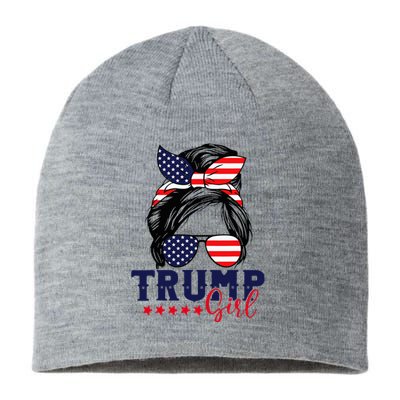 Trump Girl Messy Bun Trump 2024 Election American Flag Sustainable Beanie