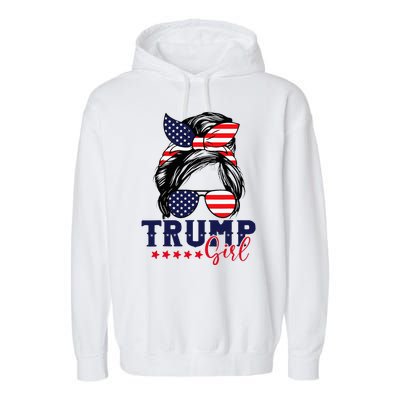 Trump Girl Messy Bun Trump 2024 Election American Flag Garment-Dyed Fleece Hoodie