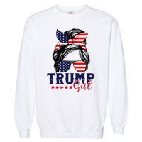 Trump Girl Messy Bun Trump 2024 Election American Flag Garment-Dyed Sweatshirt