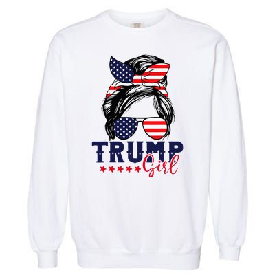 Trump Girl Messy Bun Trump 2024 Election American Flag Garment-Dyed Sweatshirt