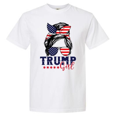 Trump Girl Messy Bun Trump 2024 Election American Flag Garment-Dyed Heavyweight T-Shirt