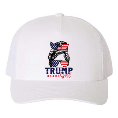 Trump Girl Messy Bun Trump 2024 Election American Flag Yupoong Adult 5-Panel Trucker Hat