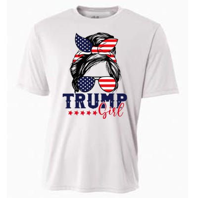 Trump Girl Messy Bun Trump 2024 Election American Flag Cooling Performance Crew T-Shirt