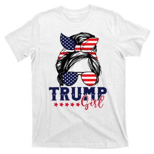 Trump Girl Messy Bun Trump 2024 Election American Flag T-Shirt