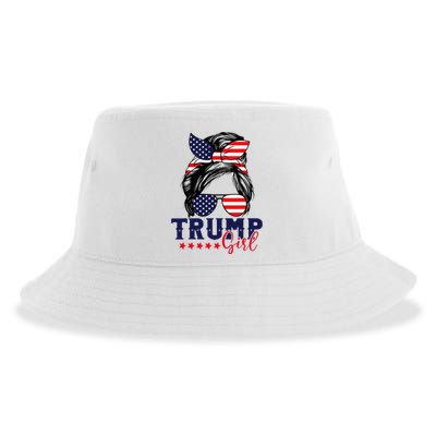 Trump Girl Messy Bun Trump 2024 Election American Flag Sustainable Bucket Hat