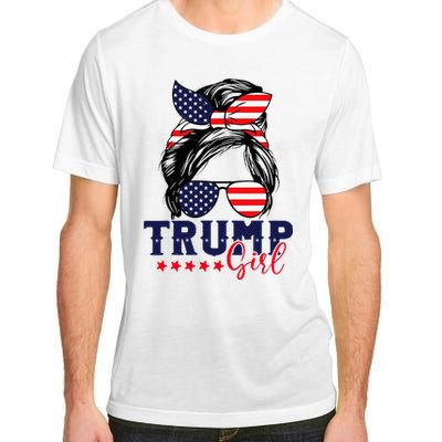 Trump Girl Messy Bun Trump 2024 Election American Flag Adult ChromaSoft Performance T-Shirt