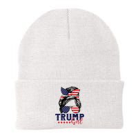 Trump Girl Messy Bun Trump 2024 Election American Flag Knit Cap Winter Beanie