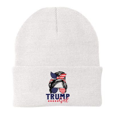 Trump Girl Messy Bun Trump 2024 Election American Flag Knit Cap Winter Beanie