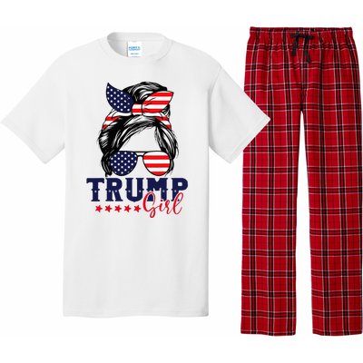 Trump Girl Messy Bun Trump 2024 Election American Flag Pajama Set