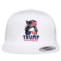 Trump Girl Messy Bun Trump 2024 Election American Flag Flat Bill Trucker Hat