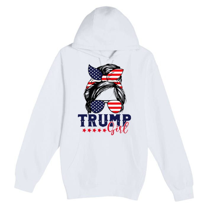 Trump Girl Messy Bun Trump 2024 Election American Flag Premium Pullover Hoodie