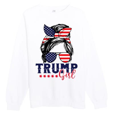 Trump Girl Messy Bun Trump 2024 Election American Flag Premium Crewneck Sweatshirt