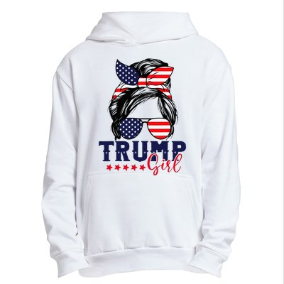 Trump Girl Messy Bun Trump 2024 Election American Flag Urban Pullover Hoodie