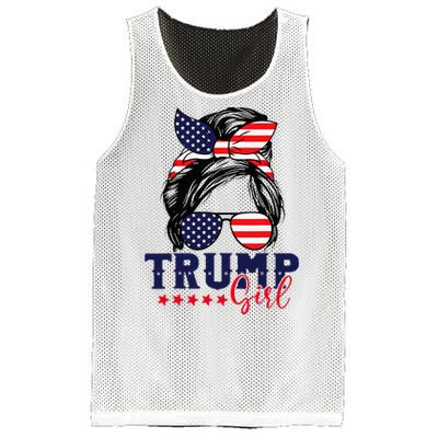 Trump Girl Messy Bun Trump 2024 Election American Flag Mesh Reversible Basketball Jersey Tank