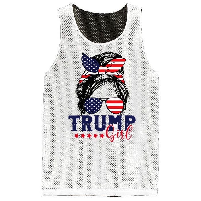 Trump Girl Messy Bun Trump 2024 Election American Flag Mesh Reversible Basketball Jersey Tank