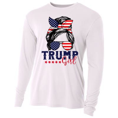 Trump Girl Messy Bun Trump 2024 Election American Flag Cooling Performance Long Sleeve Crew