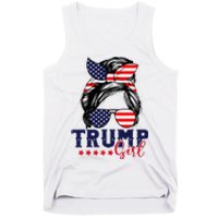 Trump Girl Messy Bun Trump 2024 Election American Flag Tank Top