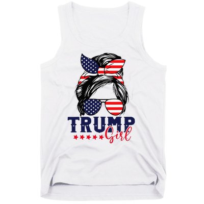 Trump Girl Messy Bun Trump 2024 Election American Flag Tank Top