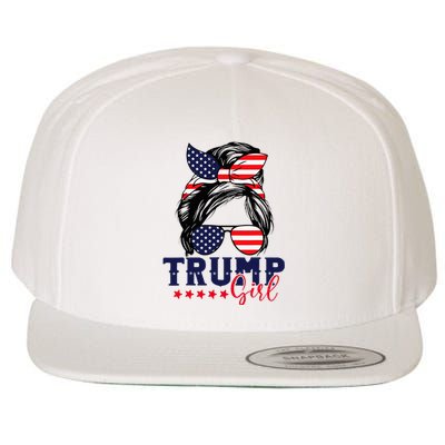 Trump Girl Messy Bun Trump 2024 Election American Flag Wool Snapback Cap