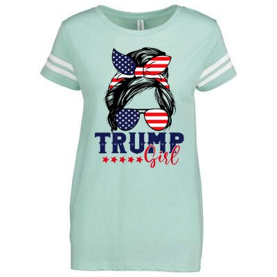 Trump Girl Messy Bun Trump 2024 Election American Flag Enza Ladies Jersey Football T-Shirt