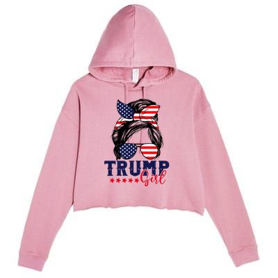 Trump Girl Messy Bun Trump 2024 Election American Flag Crop Fleece Hoodie