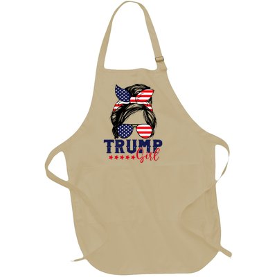 Trump Girl Messy Bun Trump 2024 Election American Flag Full-Length Apron With Pockets