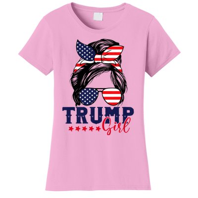 Trump Girl Messy Bun Trump 2024 Election American Flag Women's T-Shirt