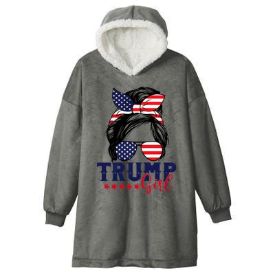 Trump Girl Messy Bun Trump 2024 Election American Flag Hooded Wearable Blanket