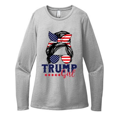 Trump Girl Messy Bun Trump 2024 Election American Flag Womens CVC Long Sleeve Shirt