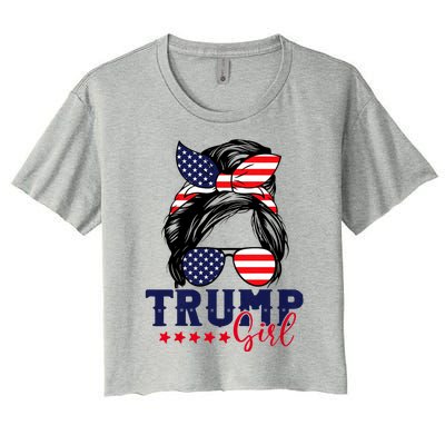 Trump Girl Messy Bun Trump 2024 Election American Flag Women's Crop Top Tee