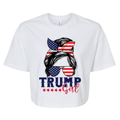 Trump Girl Messy Bun Trump 2024 Election American Flag Bella+Canvas Jersey Crop Tee