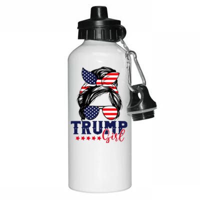 Trump Girl Messy Bun Trump 2024 Election American Flag Aluminum Water Bottle