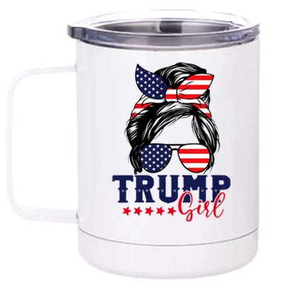 Trump Girl Messy Bun Trump 2024 Election American Flag 12 oz Stainless Steel Tumbler Cup