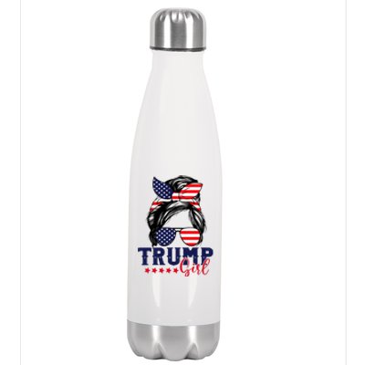 Trump Girl Messy Bun Trump 2024 Election American Flag Stainless Steel Insulated Water Bottle