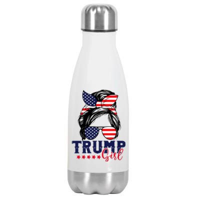 Trump Girl Messy Bun Trump 2024 Election American Flag Stainless Steel Insulated Water Bottle