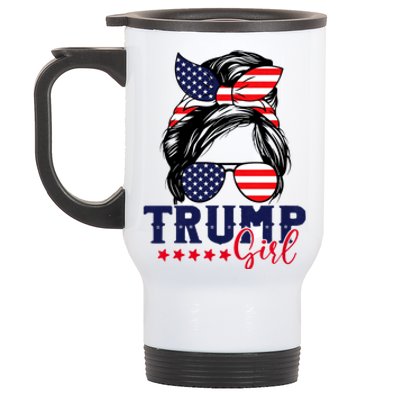 Trump Girl Messy Bun Trump 2024 Election American Flag Stainless Steel Travel Mug