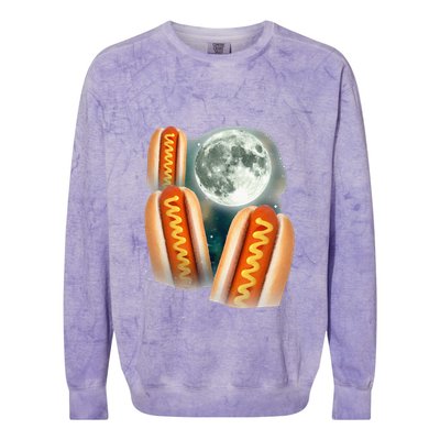 Three Glizzy Moon Funny 3 Howling Hotdogs Cursed Colorblast Crewneck Sweatshirt