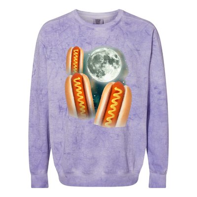 Three Glizzy Moon Funny 3 Howling Hotdogs Cursed Colorblast Crewneck Sweatshirt