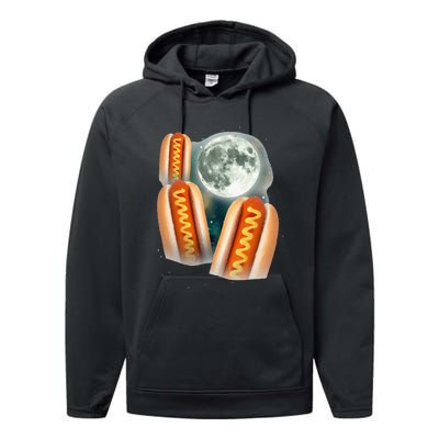 Three Glizzy Moon Funny 3 Howling Hotdogs Cursed Performance Fleece Hoodie