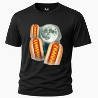 Three Glizzy Moon Funny 3 Howling Hotdogs Cursed Cooling Performance Crew T-Shirt