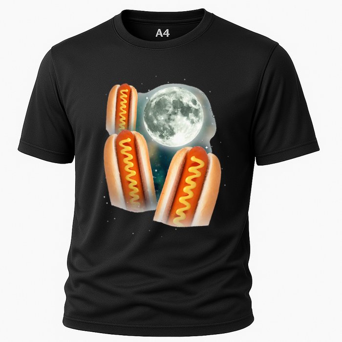 Three Glizzy Moon Funny 3 Howling Hotdogs Cursed Cooling Performance Crew T-Shirt