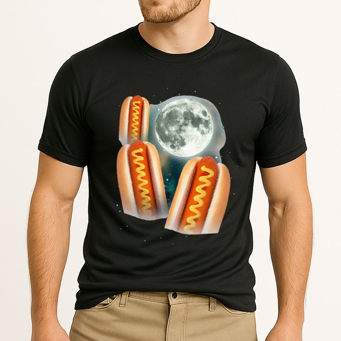 Three Glizzy Moon Funny 3 Howling Hotdogs Cursed Cooling Performance Crew T-Shirt