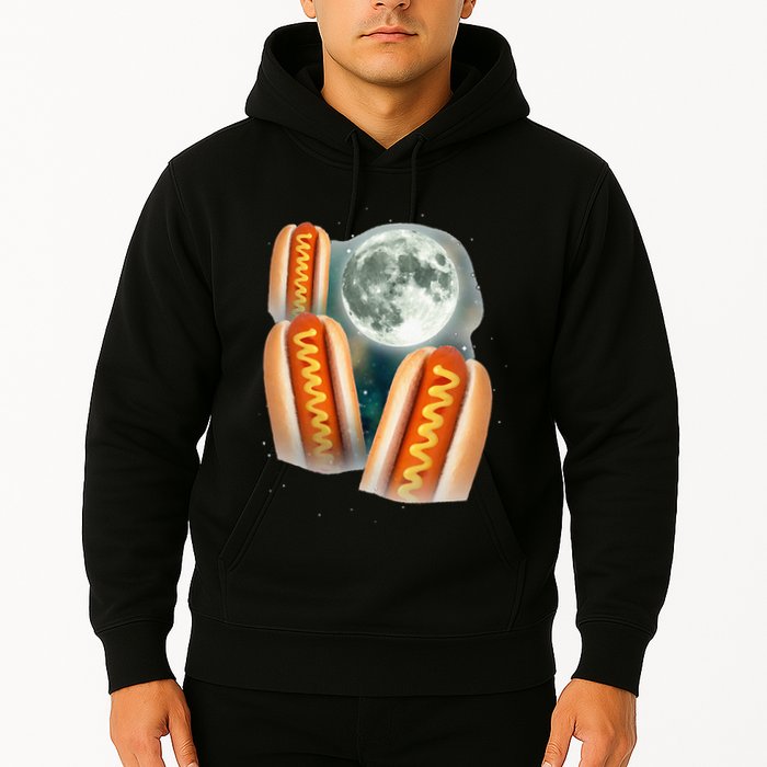 Three Glizzy Moon Funny 3 Howling Hotdogs Cursed Hoodie