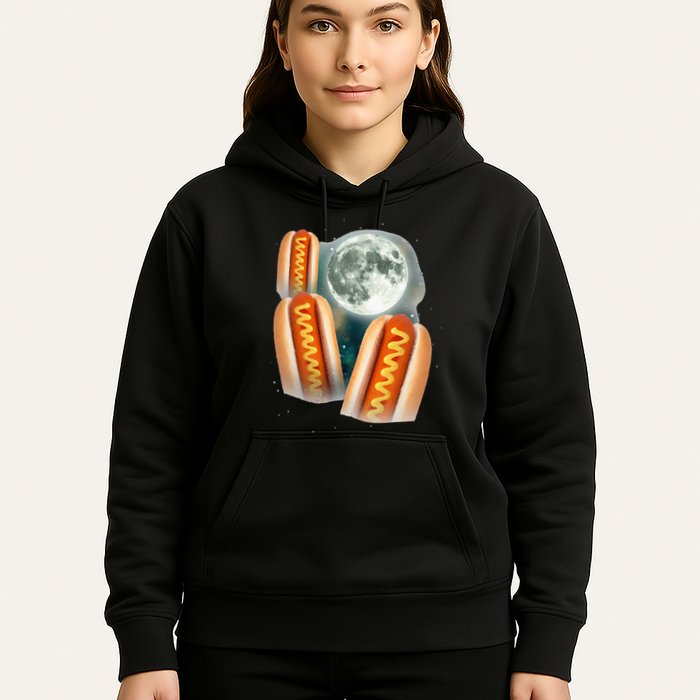 Three Glizzy Moon Funny 3 Howling Hotdogs Cursed Hoodie